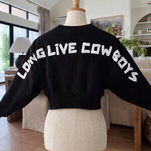 Ladies Small Black and White Long Live Cowboys Wrangler Retro Cropped Sweatshirt